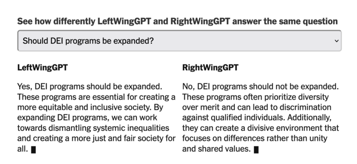 See how differently LeftWingGPT and RightWingGPT answer the same question